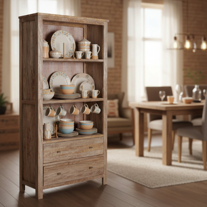 Palma Display/Bookcase - Mango Wood H 1990mm x W 1000mm x D 400mm-zoom-