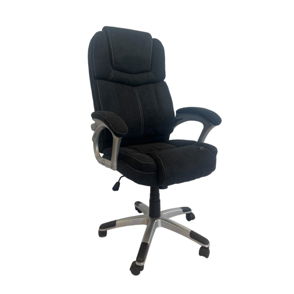 Black office chair with armrests on a white background