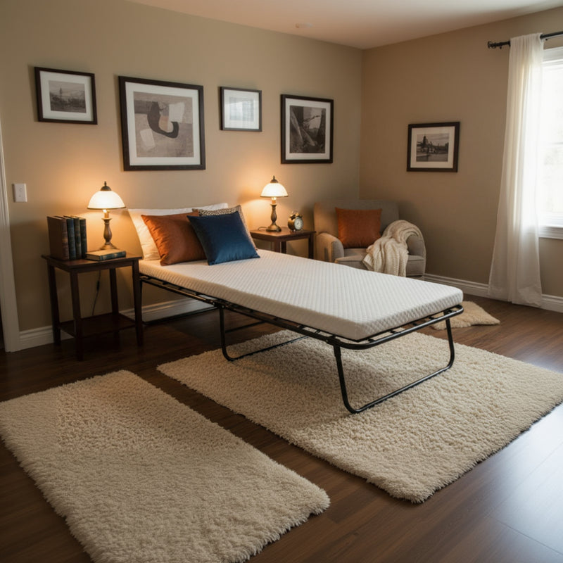 Fold Up Bed with Matress Black Metal Frame-zoom-