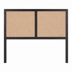 Headboard with black frame and woven natural material on a white background