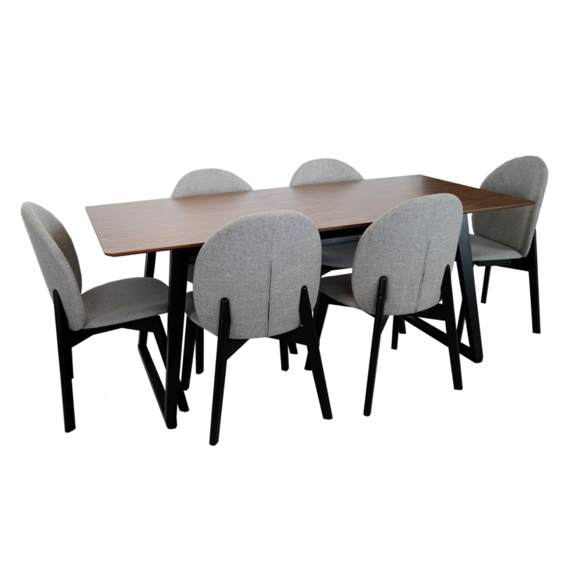 Phoenix 7pieces Dinningroom Table Set with Wallnut/Grey seat-zoom-