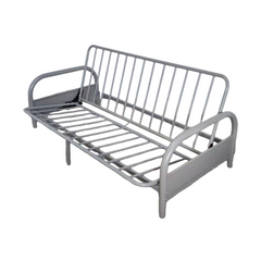 Gray metal futon sofa bed on a white background