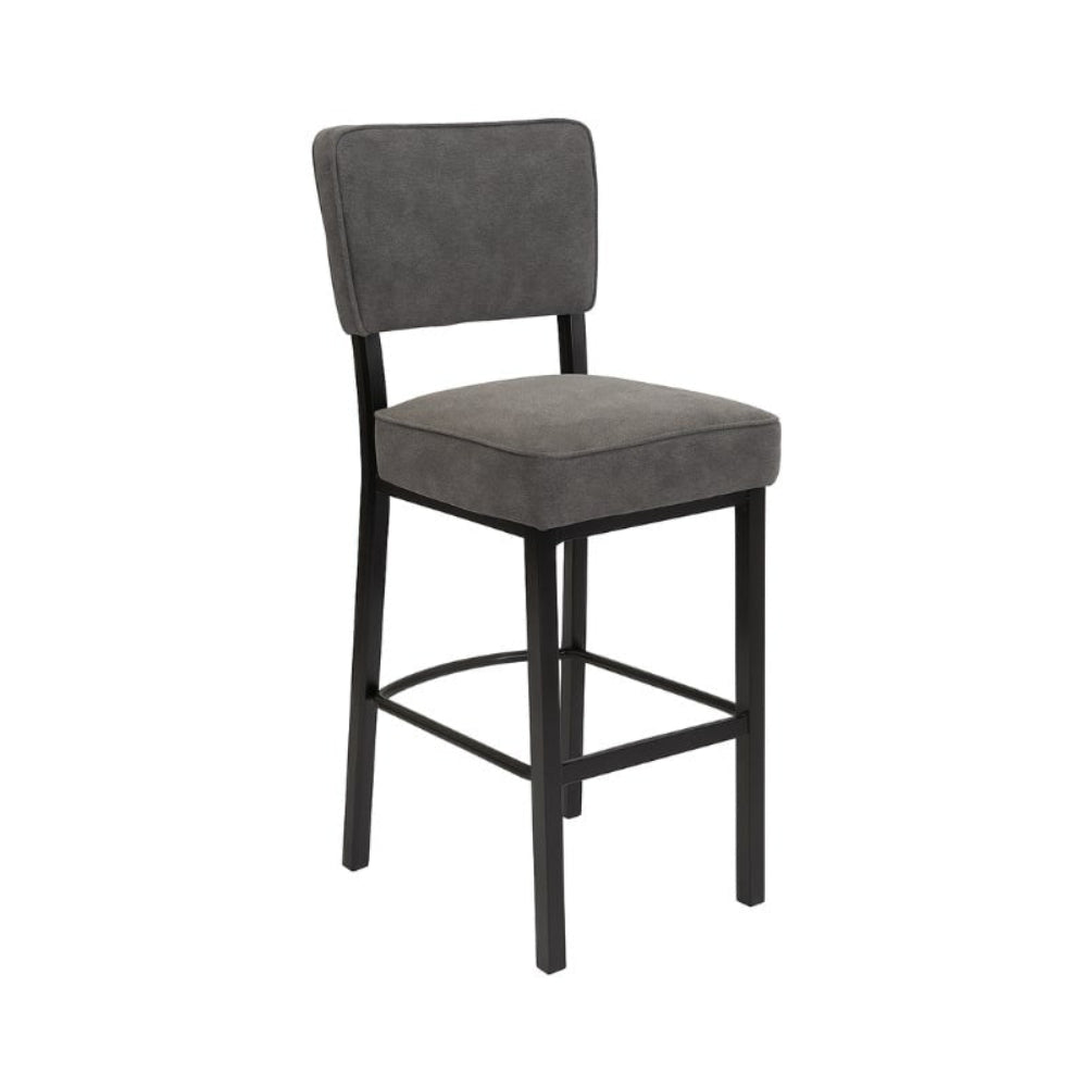 Gray bar stool with black legs on a white background