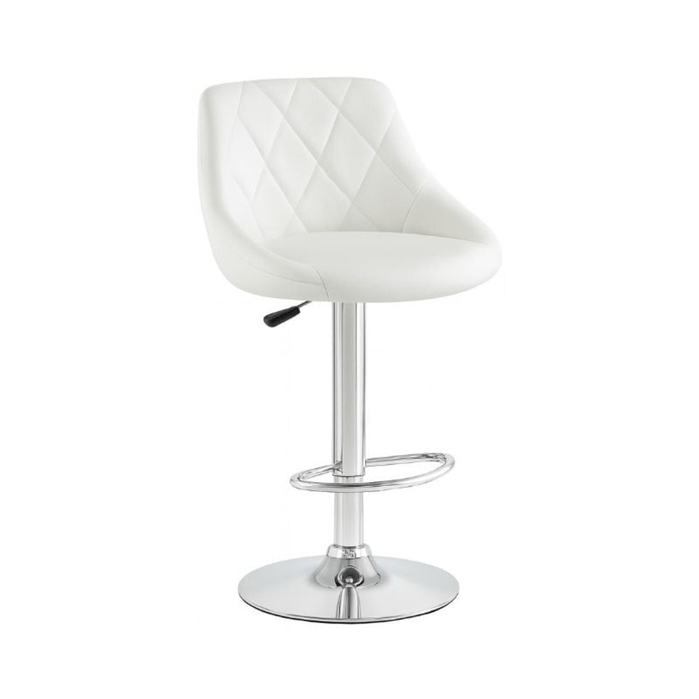White bar stool with a diamond pattern on a white background