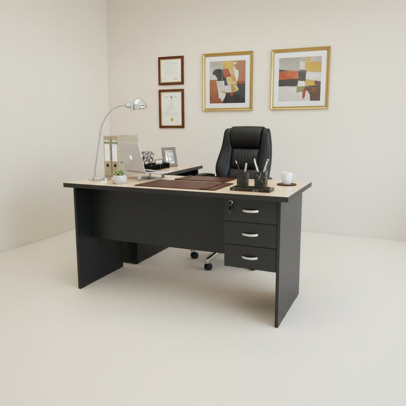 1.2M Student Writing Desk With Drawers Maple/Grey-zoom-