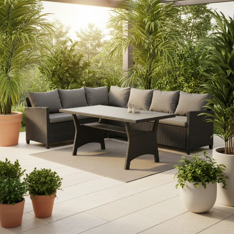 Terrace 3PCE Patio Set Polly Rattan - Black Table-zoom-