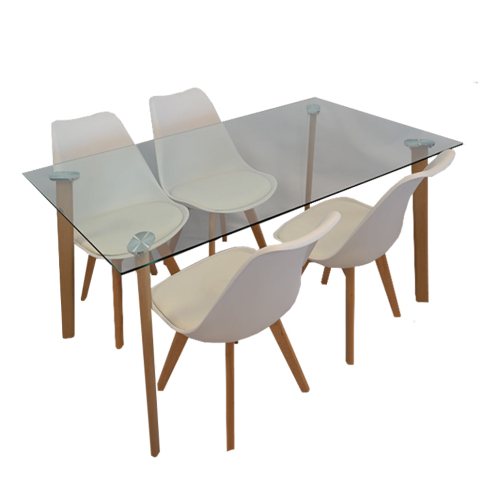 Acnes 5pieces Dinningroom Table Set with Glass Top-1