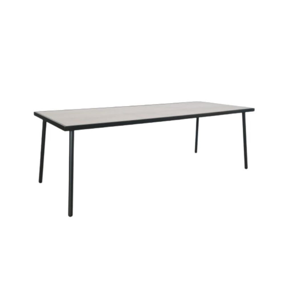 Rectangular table with black legs on a white background