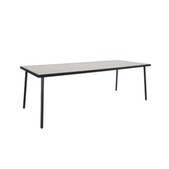 Rectangular table with black legs on a white background
