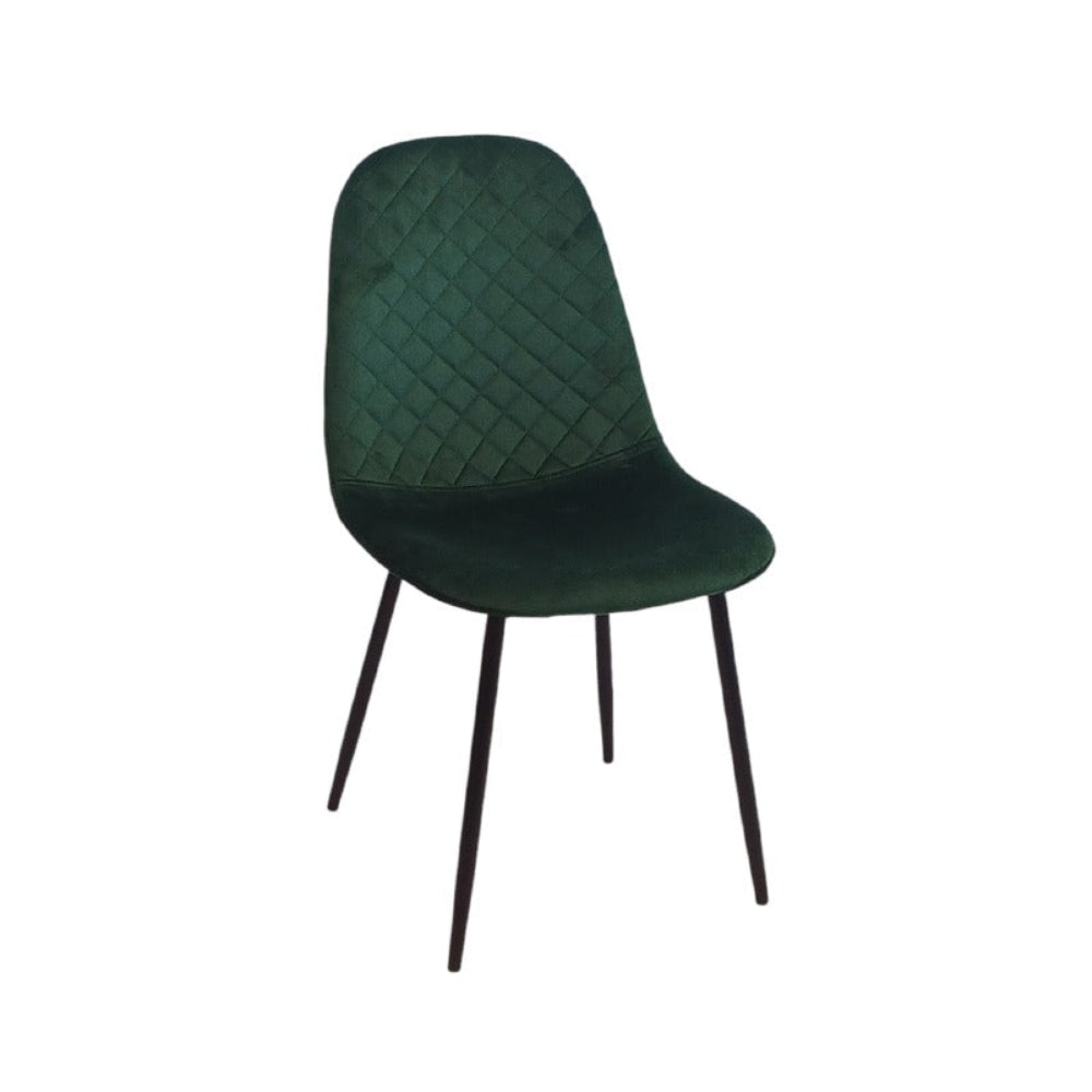 Green chair with quilted backrest on a white background