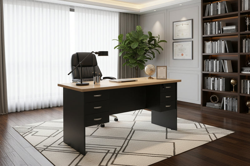 1.5M Student Writing Desk With Drawers Maple/Grey-zoom-