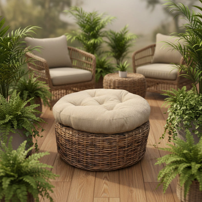 Tiger Ottoman Croco Rattan & Cushion-zoom-