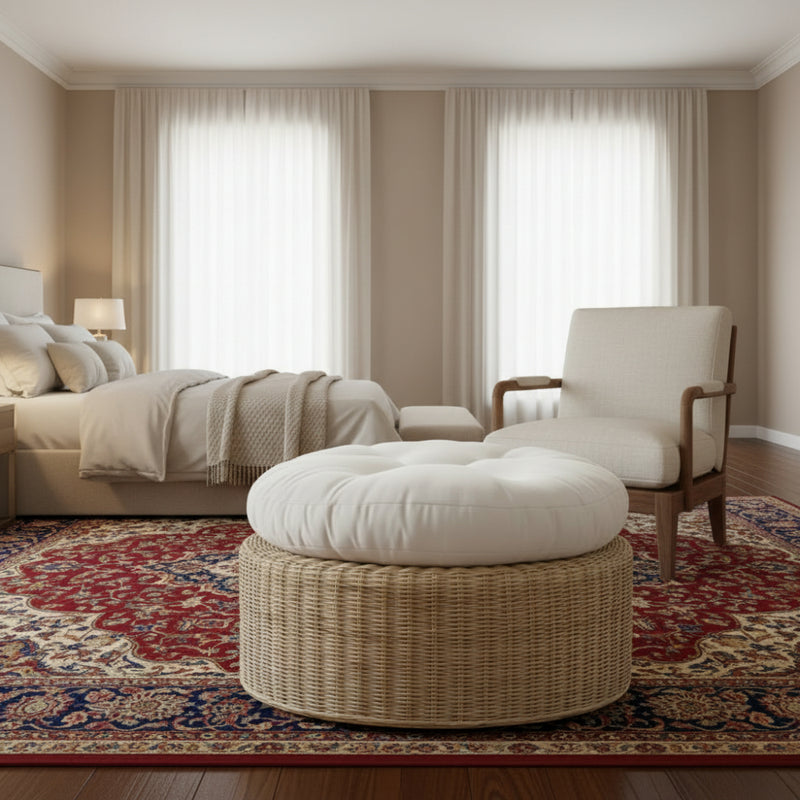 Santa Cruz Ottoman Leles Rattan & Cushin-zoom-