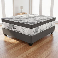 Gray and white mattress with a geometric pattern on a white background