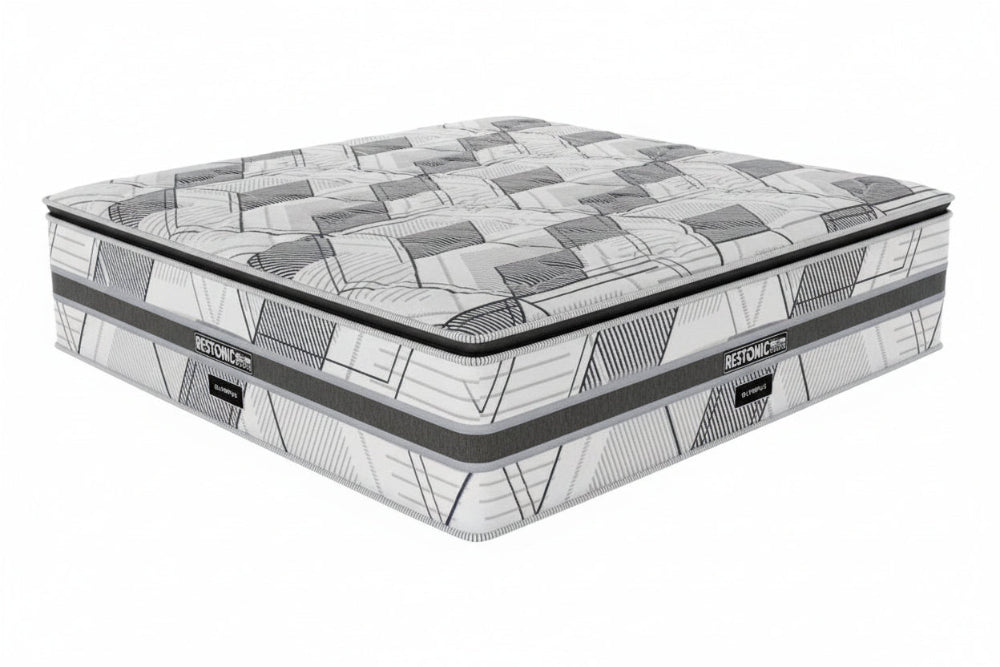 Gray and white mattress with geometric pattern on a white background