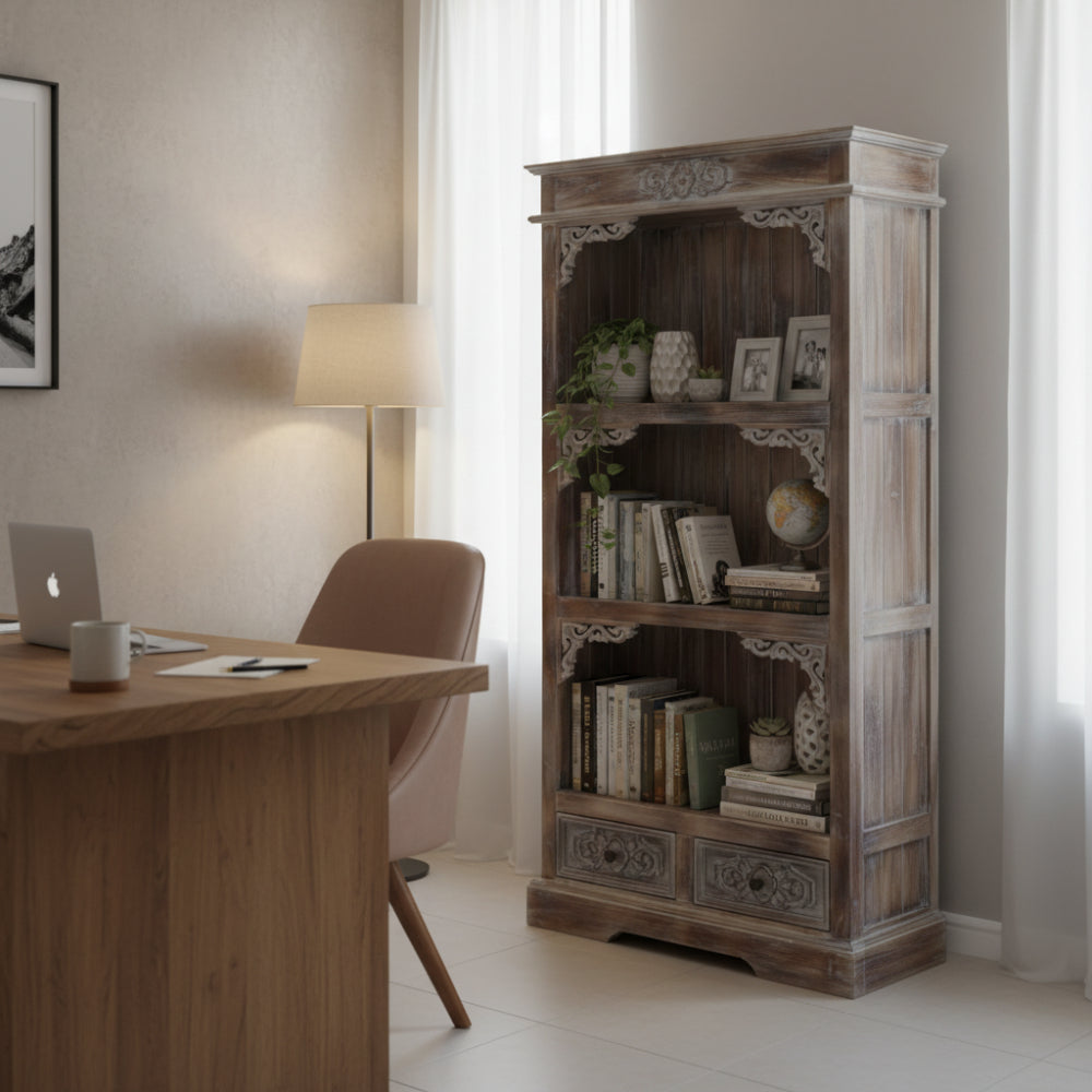 Barton Bookcase White Wash Mahogany H1800-3