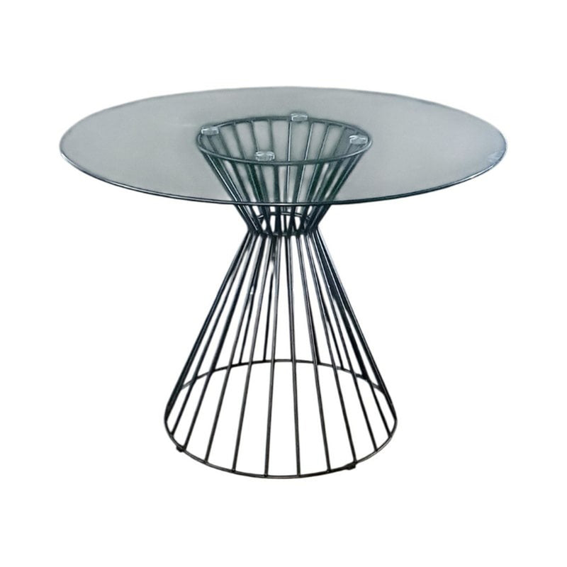 Alphard Dining Table Round 1m Glass Top Metal Frame-zoom-