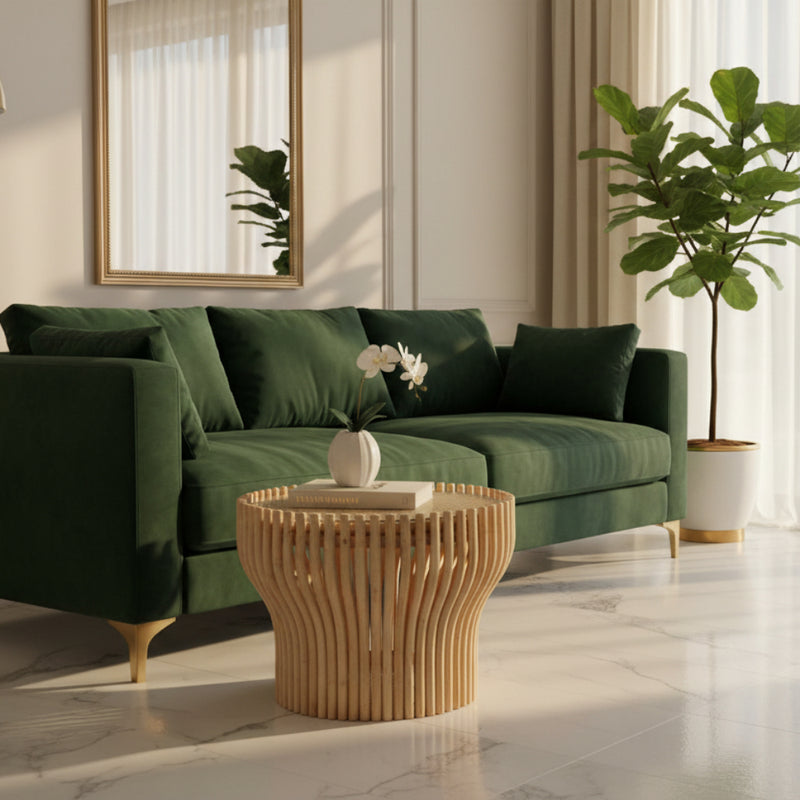 Amazon Side Table Rattan/Birdeye Rattan with Glass 654mm Round x 480mm High-zoom-