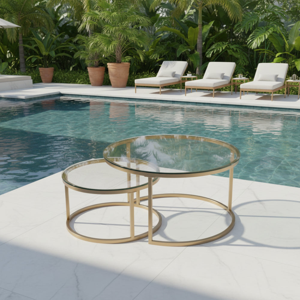 Cairo 2pce Nesting Coffee Table Set Metal & Tempered Glass-zoom-3