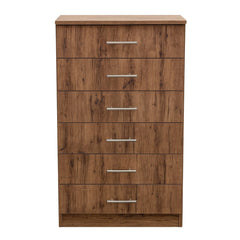 Wooden dresser with five drawers on a white background