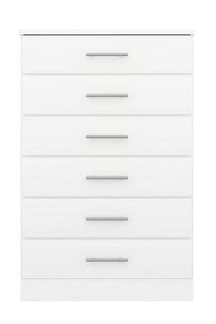 White dresser with five drawers on a white background