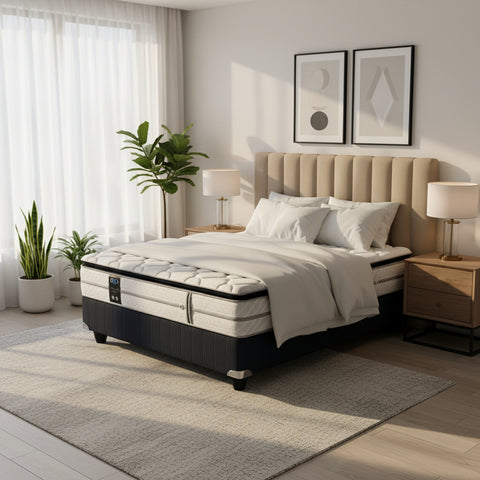 Mattress with a brand logo on a white background