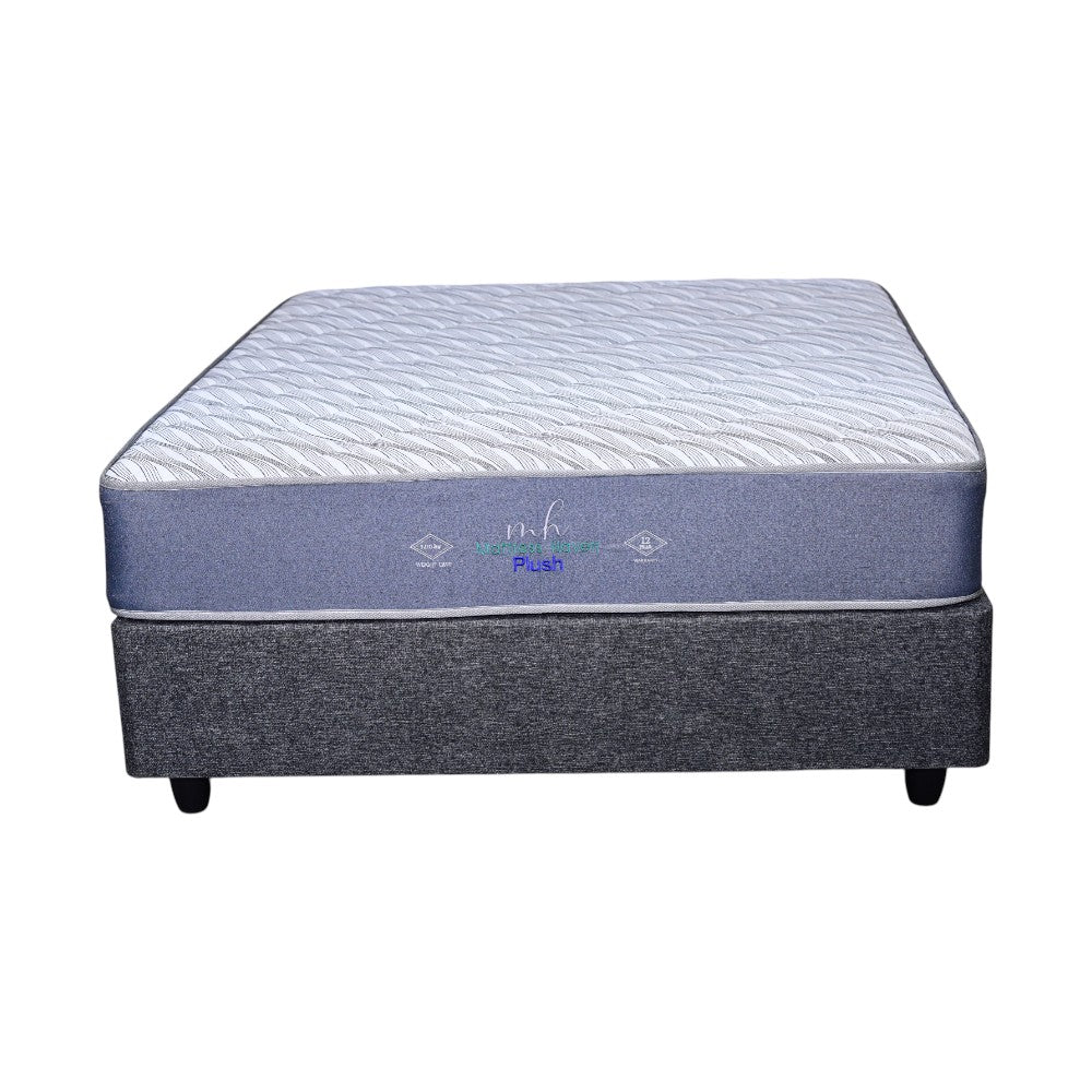 Blue and gray mattress on a white background